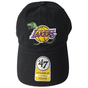 Los Angeles Lakers Hat YOUTH Black 47 Brand Dinosaur NBA Adjustable Strap NWT